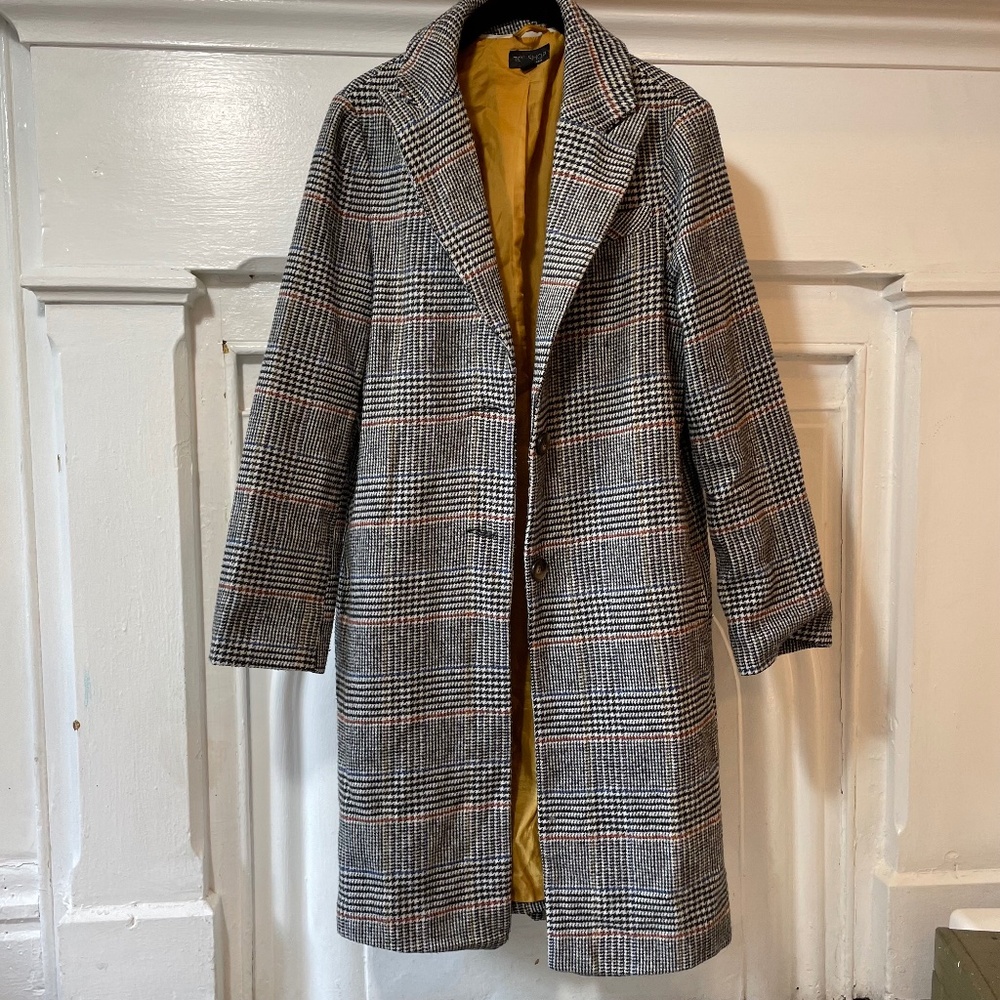 Topshop plaid houndstooth wool blend coat